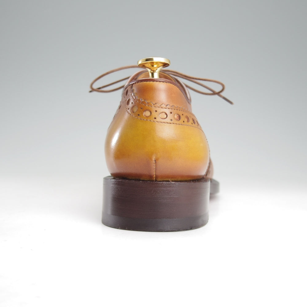 極美品★(伊)サントーニ SIZE 5.5【上級★グッドイヤーウェルテッド製法/フルブローグ】カーフ/薄茶/メンズ/Santoni★o259