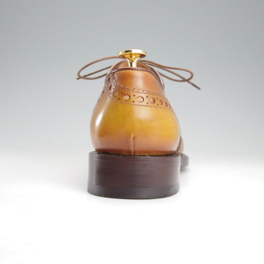 極美品★(伊)サントーニ SIZE 5.5【上級★グッドイヤーウェルテッド製法/フルブローグ】カーフ/薄茶/メンズ/Santoni★o259