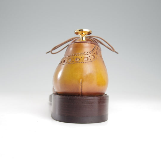 極美品★(伊)サントーニ SIZE 5.5【上級★グッドイヤーウェルテッド製法/フルブローグ】カーフ/薄茶/メンズ/Santoni★o259