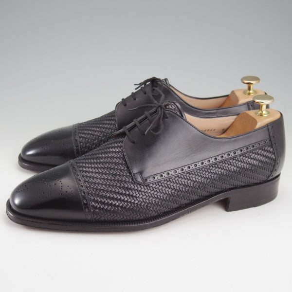 極美品★(伊)タニノクリスチー SIZE 9【定価15万円以上★セミブローグ/黒】カーフ×イントレチャート/メンズ/TANINO CRISCI★n759