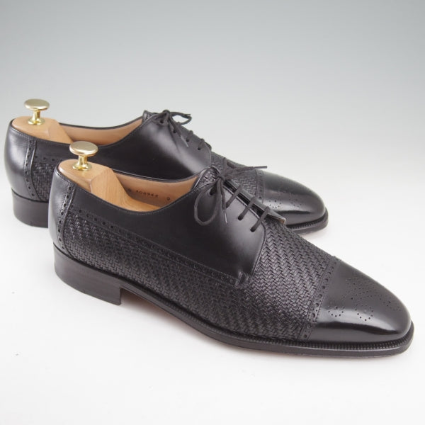極美品★(伊)タニノクリスチー SIZE 9【定価15万円以上★セミブローグ/黒】カーフ×イントレチャート/メンズ/TANINO CRISCI★n759
