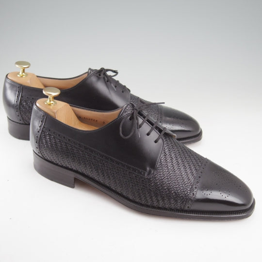 極美品★(伊)タニノクリスチー SIZE 9【定価15万円以上★セミブローグ/黒】カーフ×イントレチャート/メンズ/TANINO CRISCI★n759