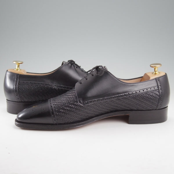 極美品★(伊)タニノクリスチー SIZE 9【定価15万円以上★セミブローグ/黒】カーフ×イントレチャート/メンズ/TANINO CRISCI★n759