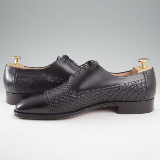 極美品★(伊)タニノクリスチー SIZE 9【定価15万円以上★セミブローグ/黒】カーフ×イントレチャート/メンズ/TANINO CRISCI★n759