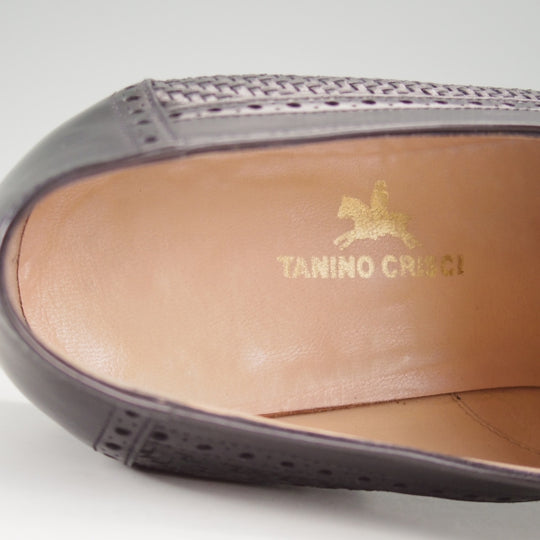 極美品★(伊)タニノクリスチー SIZE 9【定価15万円以上★セミブローグ/黒】カーフ×イントレチャート/メンズ/TANINO CRISCI★n759