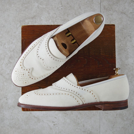 極美品★クロケット&ジョーンズ 8.5E【マスターロイド★MARLBOROUGH/ローファー】フルサドル/スエード/白/Crockett&Jones★o815