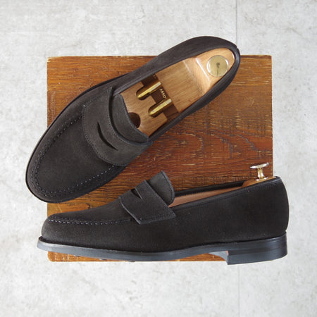 ほぼ未使用★クロケット&ジョーンズ 7E【定価￥110,000-★BOSTON 2/ボストン】376ラスト/コインローファー/スエード/黒/メンズ★o274