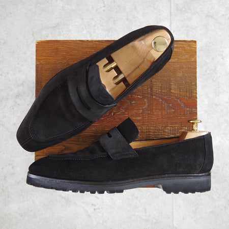 美品★(神戸)スピーゴラ SIZE 7.5【定価￥99,000-★ユナイテッドアローズ別注/SOVEREIGN/コインローファー】スエード/黒/SPIGOLA★n270