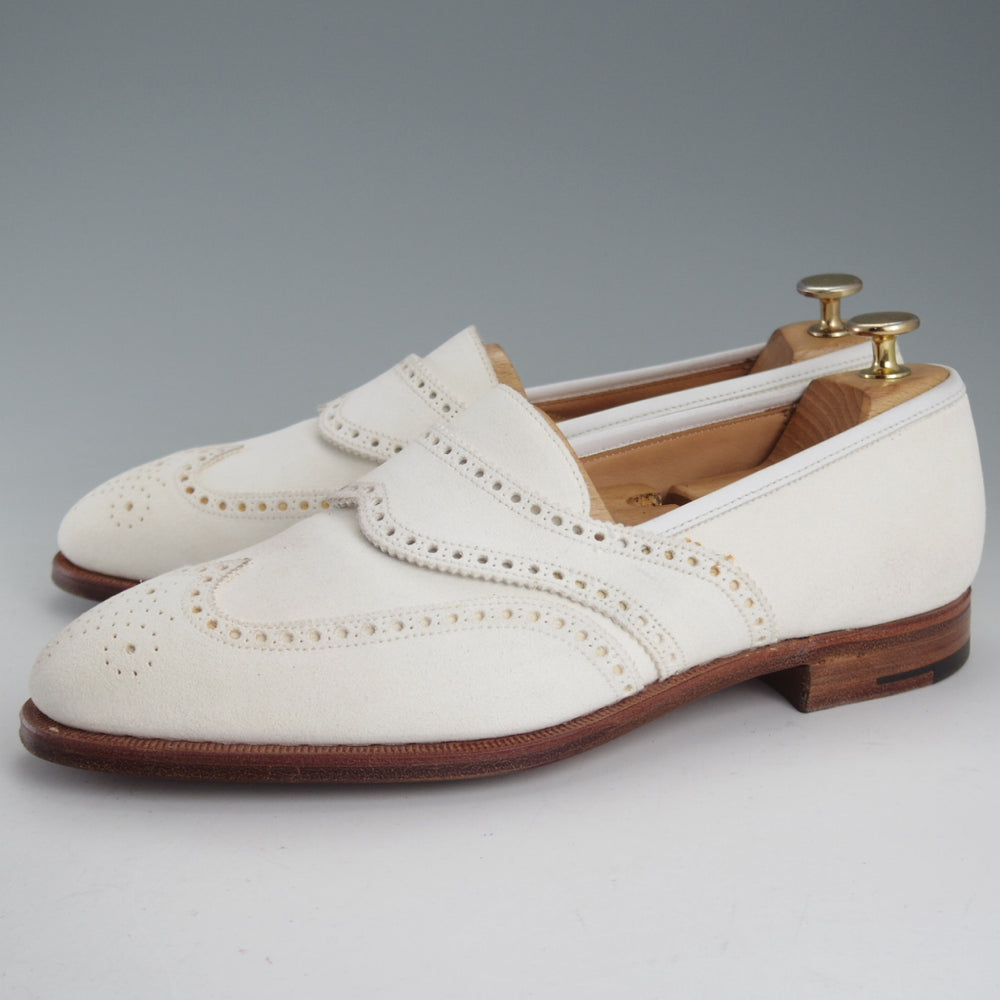 極美品★クロケット&ジョーンズ 8.5E【マスターロイド★MARLBOROUGH/ローファー】フルサドル/スエード/白/Crockett&Jones★o815