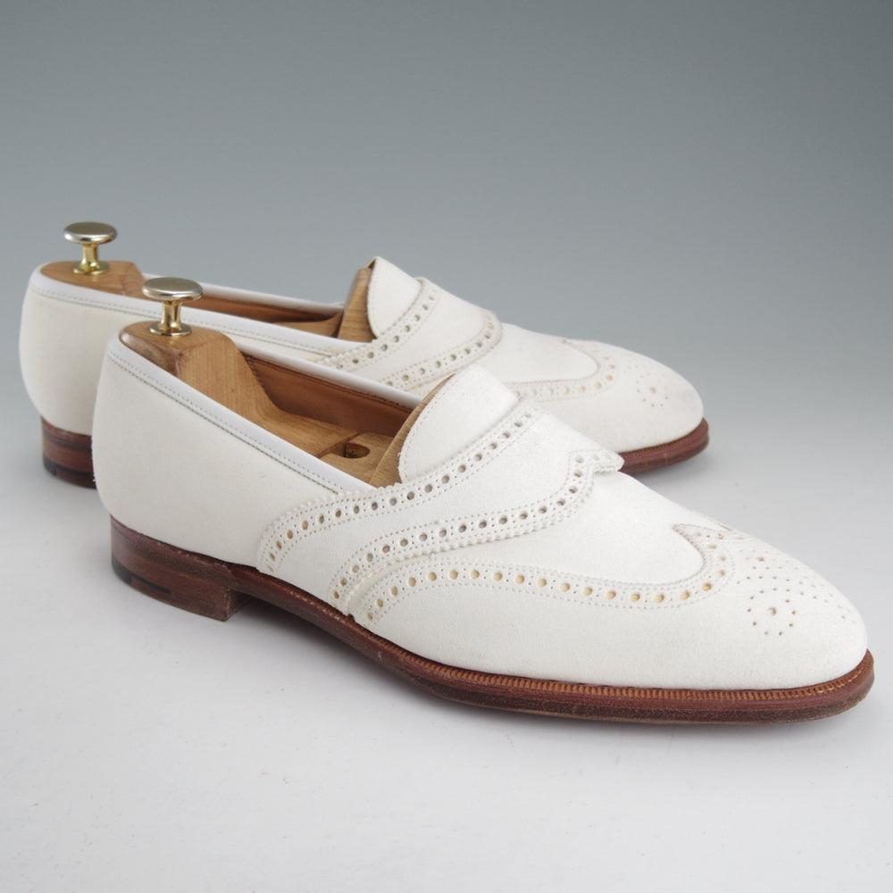 極美品★クロケット&ジョーンズ 8.5E【マスターロイド★MARLBOROUGH/ローファー】フルサドル/スエード/白/Crockett&Jones★o815