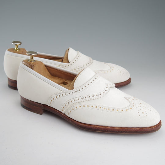 極美品★クロケット&ジョーンズ 8.5E【マスターロイド★MARLBOROUGH/ローファー】フルサドル/スエード/白/Crockett&Jones★o815