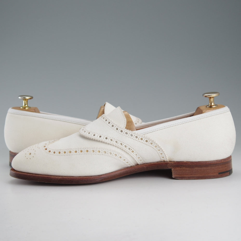 極美品★クロケット&ジョーンズ 8.5E【マスターロイド★MARLBOROUGH/ローファー】フルサドル/スエード/白/Crockett&Jones★o815
