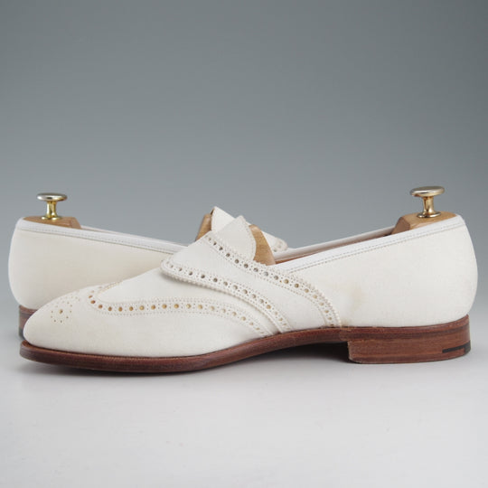 極美品★クロケット&ジョーンズ 8.5E【マスターロイド★MARLBOROUGH/ローファー】フルサドル/スエード/白/Crockett&Jones★o815