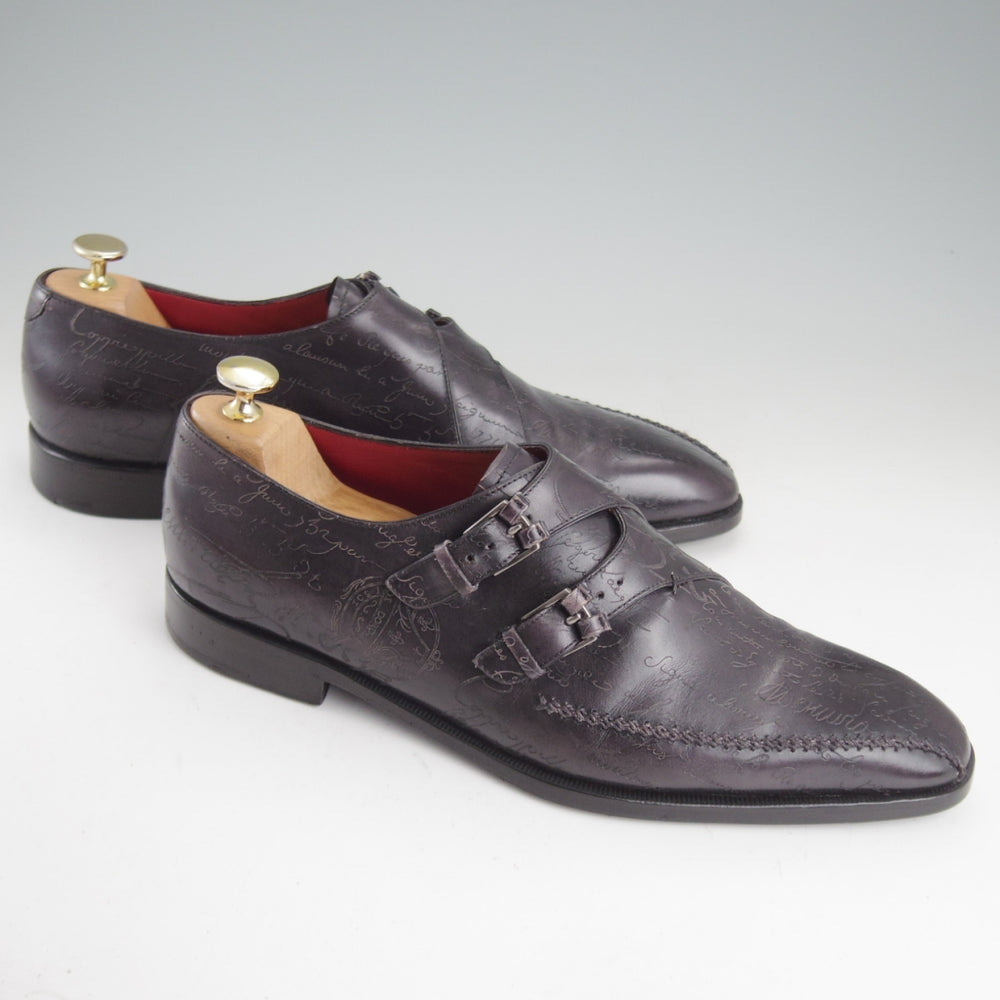 極上★(仏)ベルルッティ SIZE 9【カリグラフィー(スクリット)仕様★純正ツリー付/アートコレクション】ダブルモンク/黒系/Berluti★p403