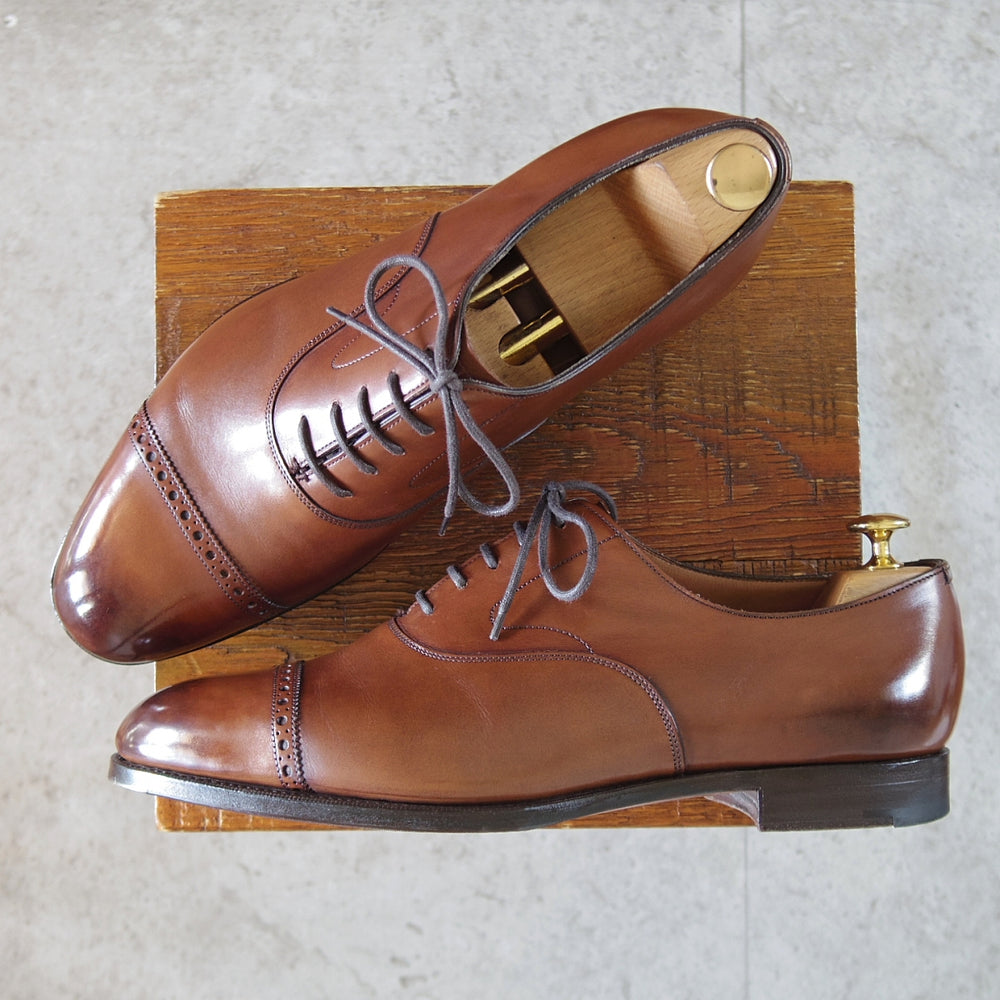美品★エドワードグリーン 9F【定価￥257,400-★BERKELEY/202ラスト】バークレー/パンチドキャップトゥ/カーフ/濃茶/EDWARD GREEN★p415