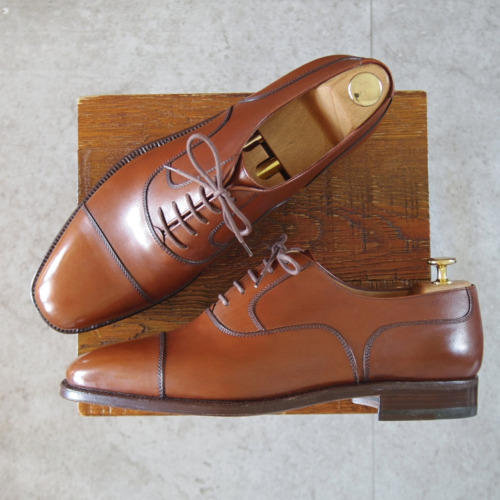 未使用★(伊)タニノクリスチー SIZE 9【高額★ハンドソーンウェルテッド製法/ストレートチップ】カーフ/茶/メンズ/TANINO CRISCI★p419