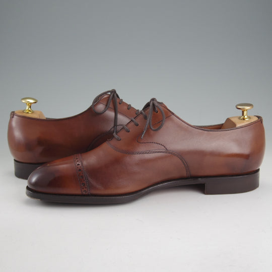 美品★エドワードグリーン 9F【定価￥257,400-★BERKELEY/202ラスト】バークレー/パンチドキャップトゥ/カーフ/濃茶/EDWARD GREEN★p415