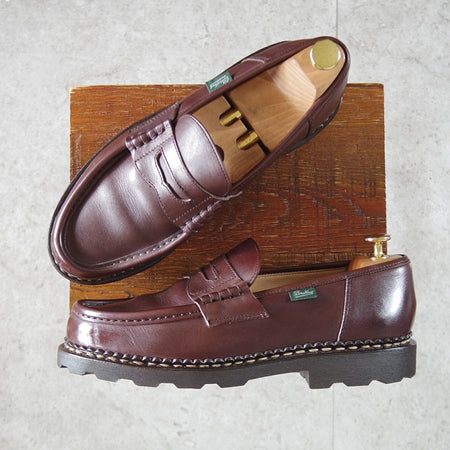 極美品★パラブーツ SIZE 7.5【定価￥110,000-★ランス/REIMS】コインローファー/リスレザー/CAFÉ/カフェ/濃茶/メンズ/Paraboot★p435