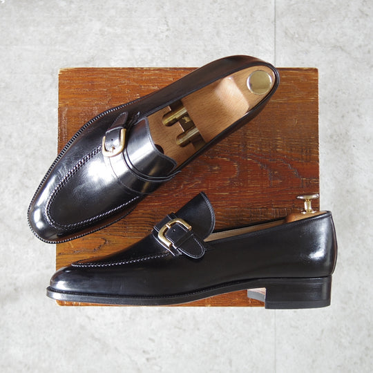 ほぼ未使用★(伊)タニノクリスチー SIZE 6.5【貴重★ストラップローファー/スリッポン】カーフ/黒/メンズTANINO CRISCI★o858