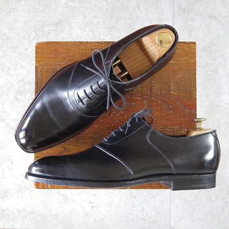 未使用★クロケット&ジョーンズ 8D【ハンドグレードライン★プレーントゥ/LENNOX】サドルシューズ/カーフ/黒/Crockett&Jones★n309