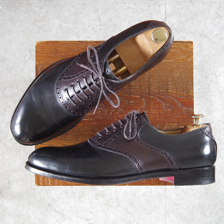 極美品★ヒロシツボウチ SIZE 8.5【コンビ仕様★サドルシューズ/HTV-0802】カーフ/黒×濃茶/メンズ/HIROSHI TSUBOUCHI★o325