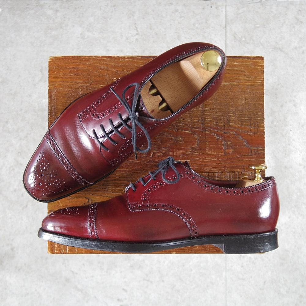 極上★エドワードグリーン 6D【現行定価20万円以上★純正シューツリー付/CARDIFF/808ラスト】セミブローグ/カーフ/赤茶/EDWARD GREEN★o327