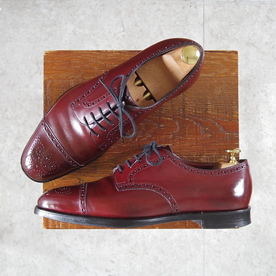 極上★エドワードグリーン 6D【現行定価20万円以上★純正シューツリー付/CARDIFF/808ラスト】セミブローグ/カーフ/赤茶/EDWARD GREEN★o327