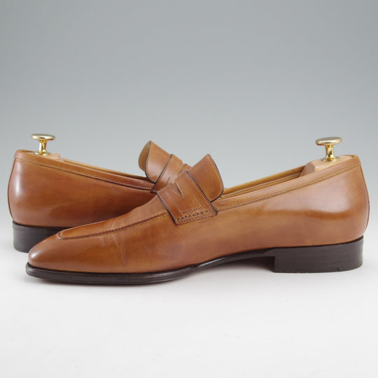 美品★(伊)タニノクリスチー SIZE 7【定価15万円以上★コインローファー/薄茶】カーフ/メンズ/TANINO CRISCI★n825