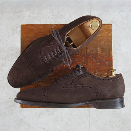 美品★チャーチ 75F/UK7.5【最上級★ロイヤルコレクション/CAPEBUCK(アンテロープ革)/002ラスト】EDWARD/セミブローグ/濃茶/Church's★o886