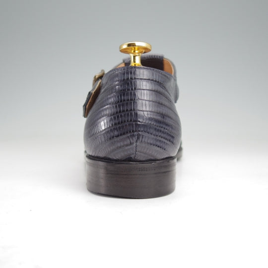 極上★(伊)F.LLIジャコメッティ SIZE 38【定価￥154,000-★イグアナ(リザード)革/グルカサンダル/FG166】メンズ/紺/Giacometti★n318