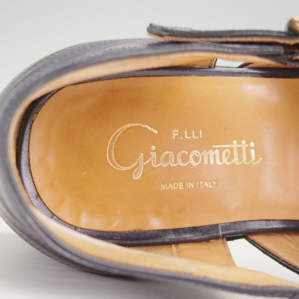 極上★(伊)F.LLIジャコメッティ SIZE 38【定価￥154,000-★イグアナ(リザード)革/グルカサンダル/FG166】メンズ/紺/Giacometti★n318