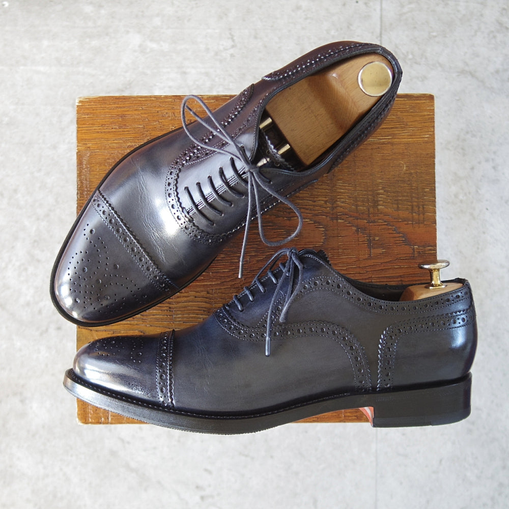 美品★(伊)サントーニ SIZE 6【上級★グッドイヤーウェルテッド製法/セミブローグ】カーフ/濃紺/メンズ/Santoni★o352