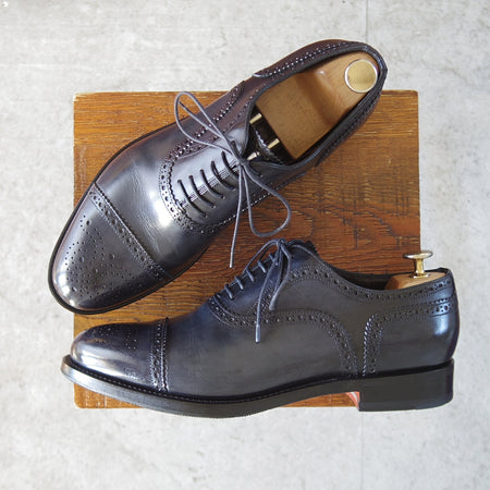 美品★(伊)サントーニ SIZE 6【上級★グッドイヤーウェルテッド製法/セミブローグ】カーフ/濃紺/メンズ/Santoni★o352
