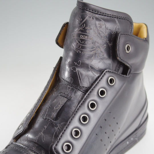 極美品★(仏)ベルルッティ SIZE 8.5【カリグラフィー(スクリット)仕様★PLAYTIMEコレクション/スニーカー】黒系パティーヌ/Berluti★o706