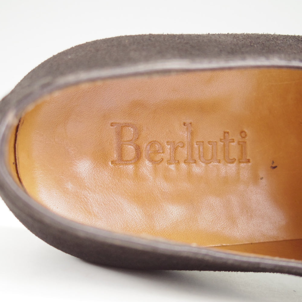 極上★(仏)ベルルッティ SIZE 6【ブラックラピド製法★プレーントゥ/Vフロント】スエード/黒/メンズ/Berluti★n835