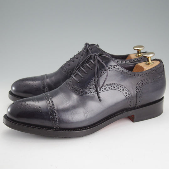 美品★(伊)サントーニ SIZE 6【上級★グッドイヤーウェルテッド製法/セミブローグ】カーフ/濃紺/メンズ/Santoni★o352