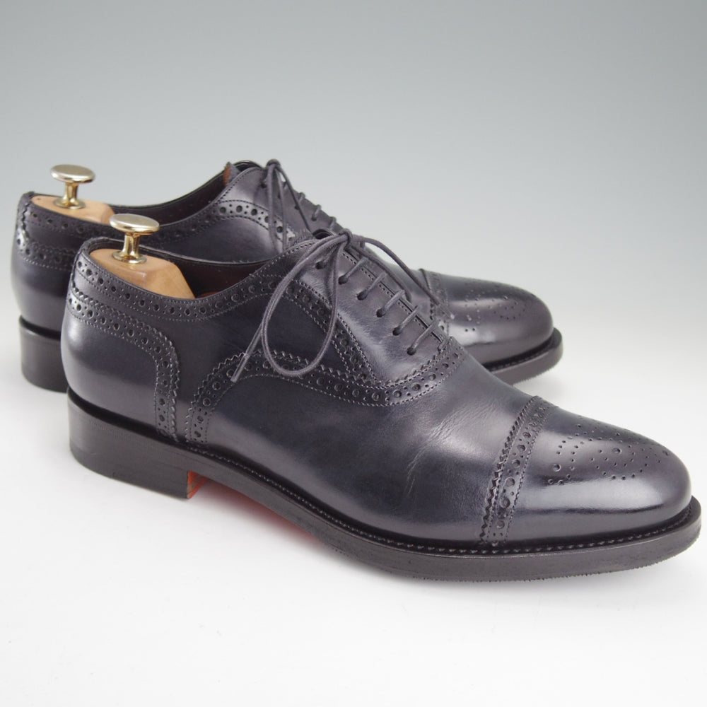 美品★(伊)サントーニ SIZE 6【上級★グッドイヤーウェルテッド製法/セミブローグ】カーフ/濃紺/メンズ/Santoni★o352