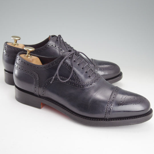 美品★(伊)サントーニ SIZE 6【上級★グッドイヤーウェルテッド製法/セミブローグ】カーフ/濃紺/メンズ/Santoni★o352