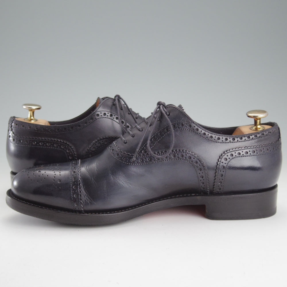 美品★(伊)サントーニ SIZE 6【上級★グッドイヤーウェルテッド製法/セミブローグ】カーフ/濃紺/メンズ/Santoni★o352