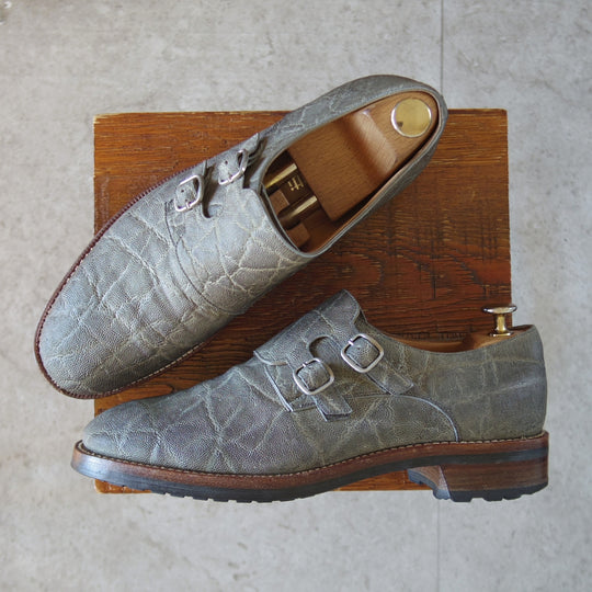 極上★(伊)F.LLIジャコメッティ SIZE 40.5【定価￥145,800-★象革/エレファントレザー/FG353】ダブルモンク/灰/Giacometti★p495