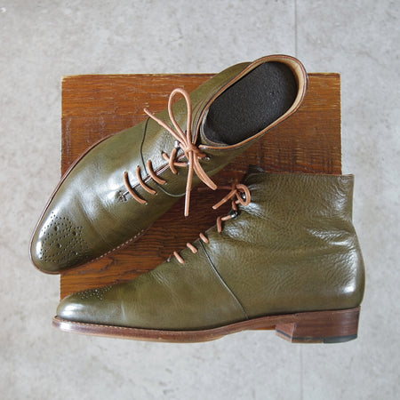 極上★(浅草)hand sewn welted boot maker o.e.(レディース) 25cm程度【ハンドソーンウェルテッド製法★ブーツ】オリーブ/カーフ★o901