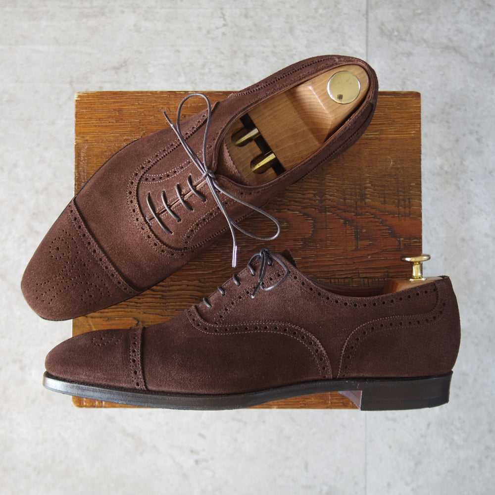 極美品★クロケット&ジョーンズ 8D【定価￥132,000-★ハンドグレードライン/WELBECK】337ラスト/セミブローグ/スエード/濃茶★o356