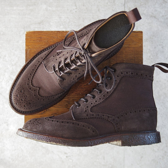 極上★トリッカーズ SIZE 8【現行定価14万円以上★カントリーブーツ/SHIPS別注】スエード×キャンバス/コンビ/濃茶/Tricker's★o358