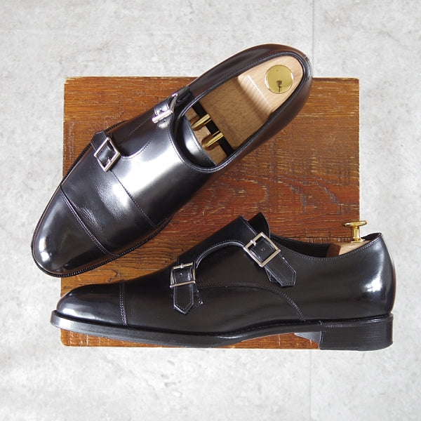 美品★三陽山長 SIZE 7.5【定価￥104,500-★源四郎/ダブルモンク/R2010ラスト】カーフ/黒/メンズ/GENSHIRO/Sanyo Yamacho★n353