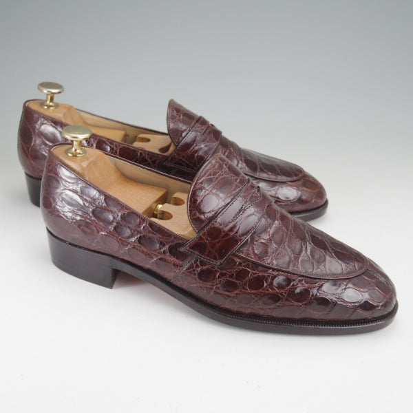 美品★(伊)タニノクリスチー SIZE 6【高額★クロコダイル仕様/コインローファー】スリッポン/濃茶/メンズ/TANINO CRISCI★n351