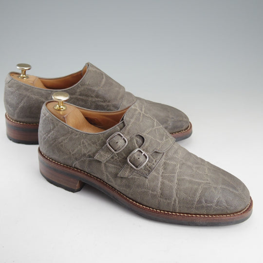 極上★(伊)F.LLIジャコメッティ SIZE 40.5【定価￥145,800-★象革/エレファントレザー/FG353】ダブルモンク/灰/Giacometti★p495
