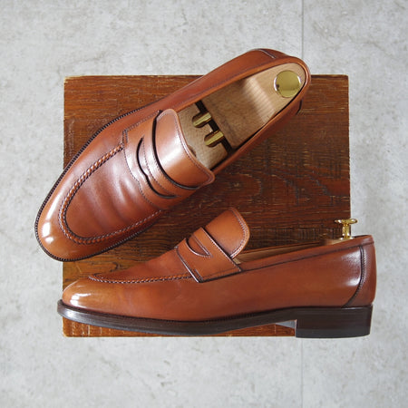 極上★(伊)タニノクリスチー SIZE 6.5【貴重★コインローファー/LEOPOLD】ボックスカーフ/茶/メンズ/TANINO CRISCI★o921
