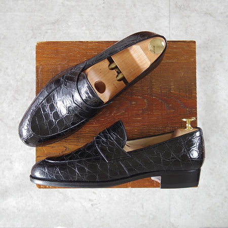 美品★(伊)タニノクリスチー SIZE 6【高額★クロコダイル仕様/コインローファー】スリッポン/黒/メンズ/TANINO CRISCI★n370