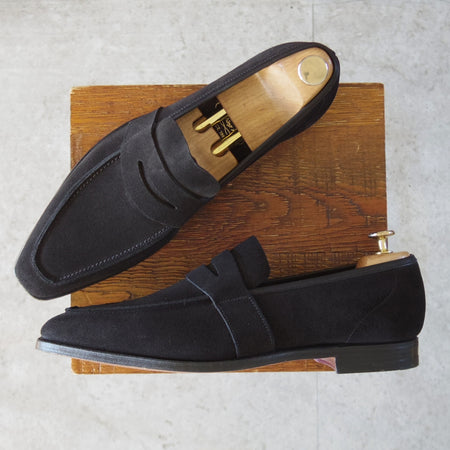 未使用★クロケット&ジョーンズ 8.5E【現行定価10万円以上★JERSEY/348ラスト】コインローファー/スエード/黒/Crockett&Jones★o378