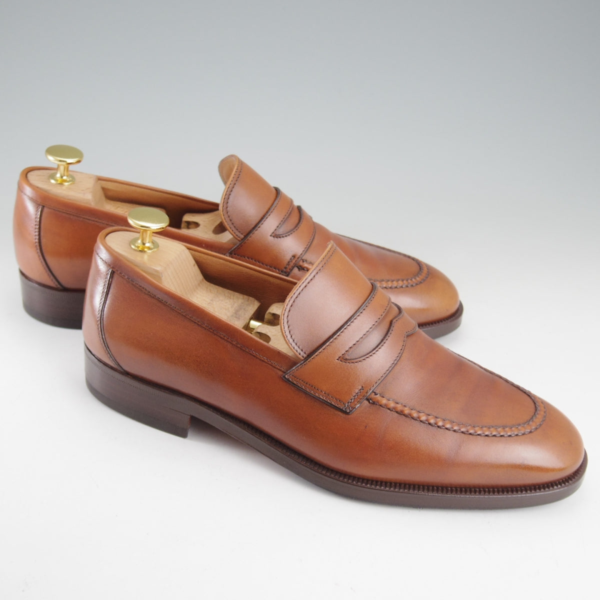 希少✨TANINO CRISCI ホースビット　レザーローファー　茶 タニノクリスチー LEOPOLD コインローファー 茶 メンズ 6.5 革靴 中古